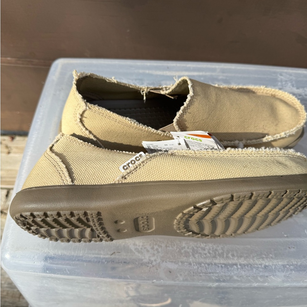 CROCS Men's Beige Canvas Slip-On Loafers with Brown Sole